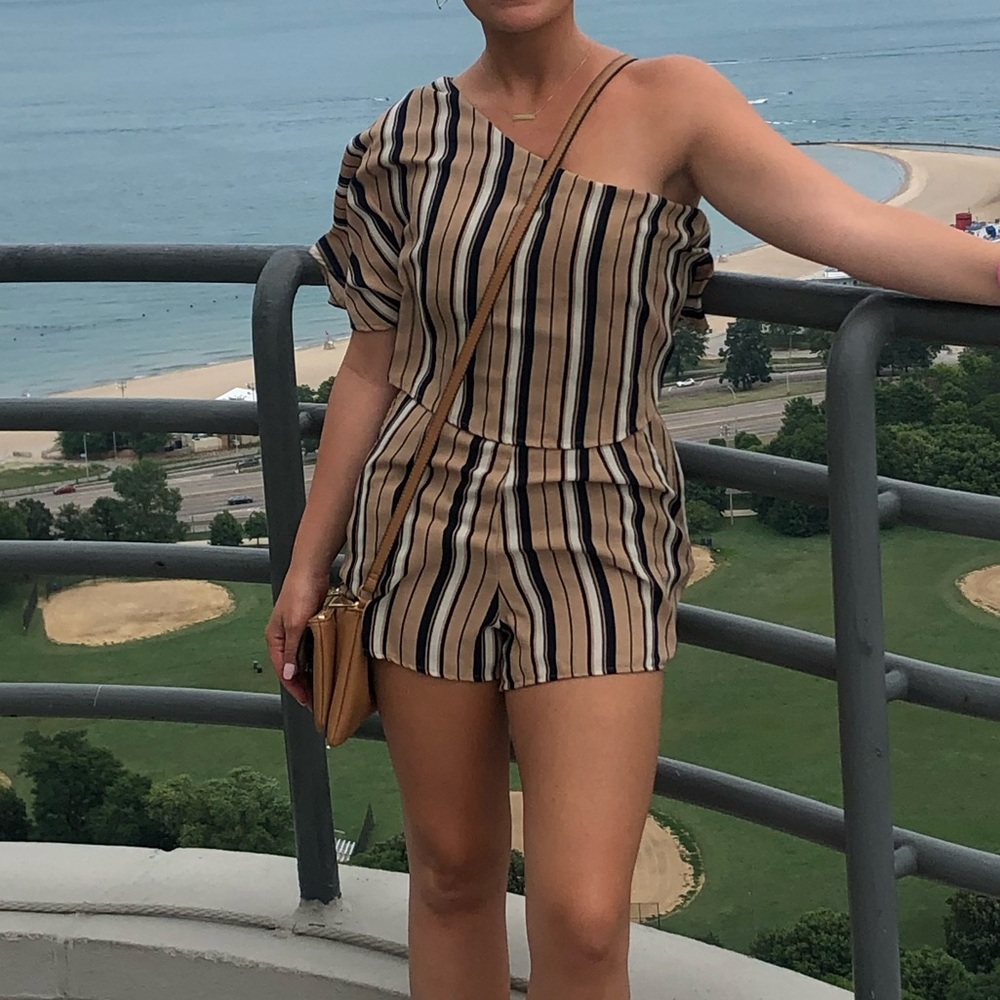 Runaway Beige and Navy Striped Romper